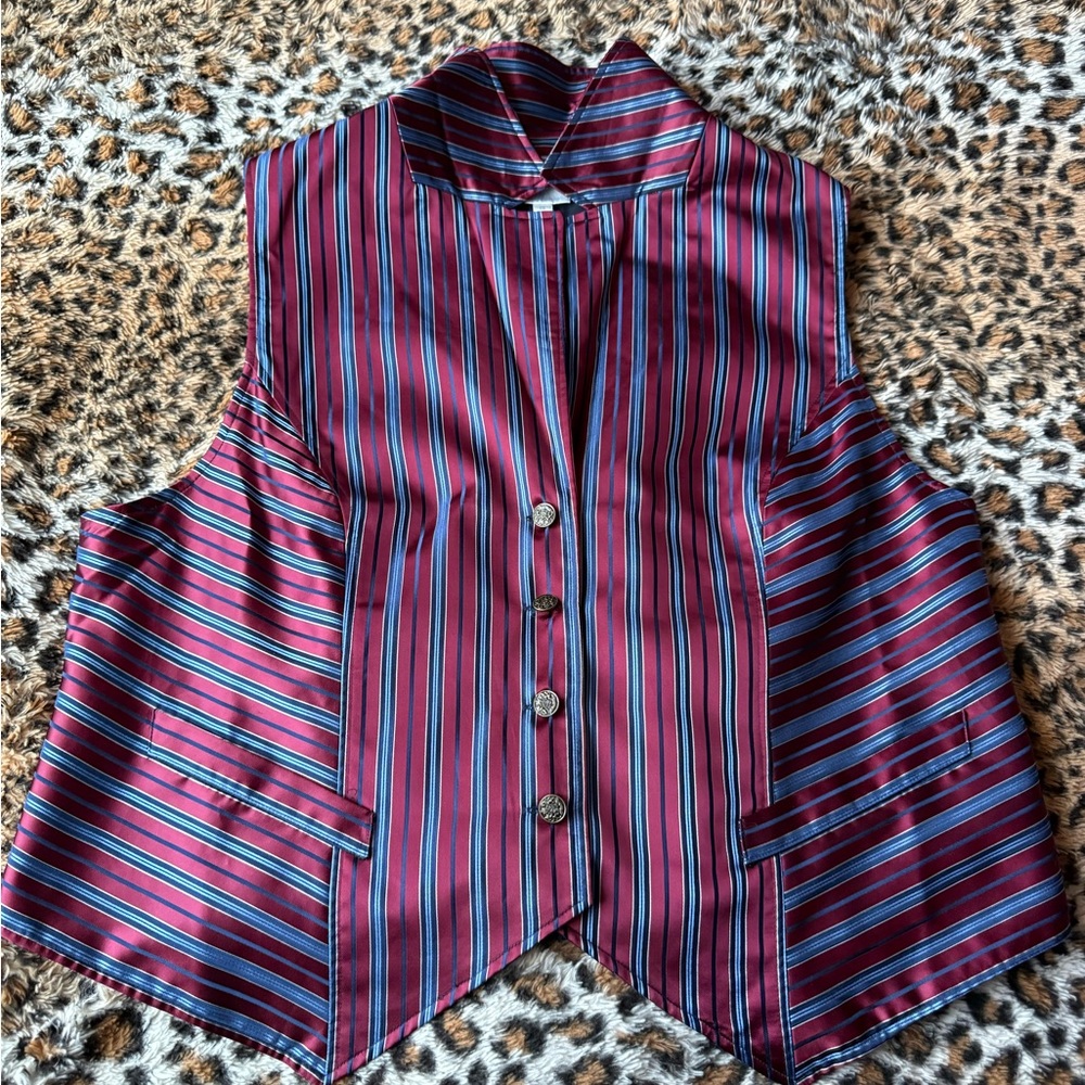 Diane Gilman Red and Blue Striped Vest